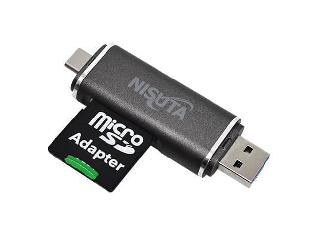 LECTOGRABADOR NISUTA DE TARJETAS DE MEMORIA MULTIFUNCION CON CONECTOR NISUTA  USB C, USB 2,0 Y MICRO USB