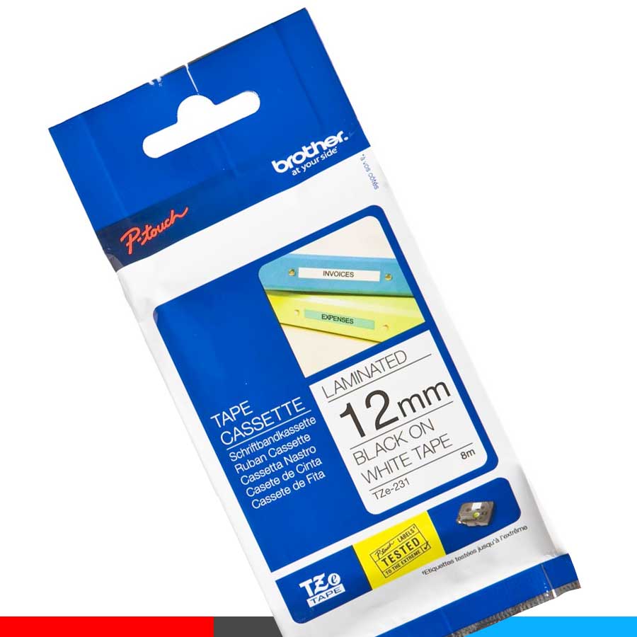 CINTA BROTHER P/ROTULADORA  TZE231 12MM NEGRO/BLANCO