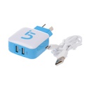 CARGADOR CELULAR 220 A MICRO USB 2.1A 2 PORTS Y CABLE