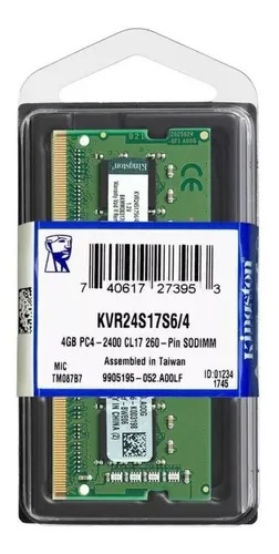[KVR24S17S6/4] MEMORIA SODIMM KINGSTON DDR4  4GB 2400  NO-ECC 